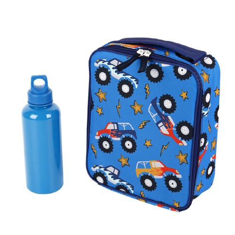 Living & Co Lunch Bag and Bottle Monster Trucks Blue Mid 2 Piece