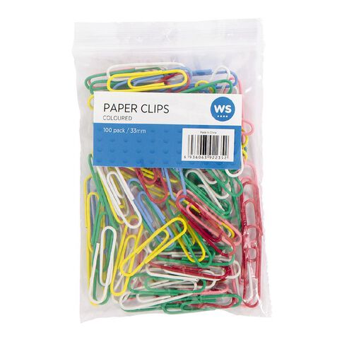 WS Paperclips 33mm 100 Pack Assorted