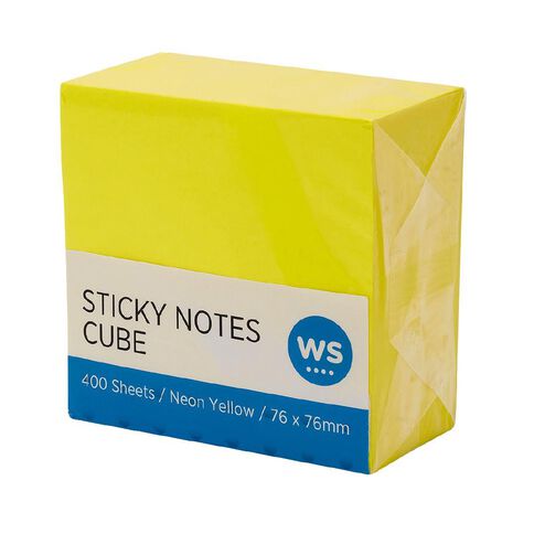 WS Yellow Sticky Notes 76mm x 76mm 400 Sheet Cube