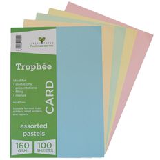 Trophee Card 160gsm 100 Pack Pastels Assorted A4
