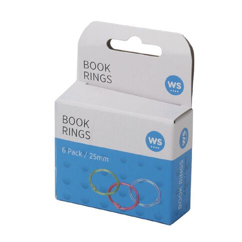 WS Book Rings 25mm 6 Pack Assorted