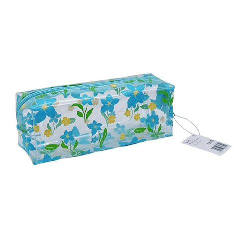 Uniti Barrel Pencil Case Pvc Flower Blue