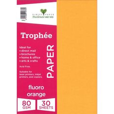 Trophee Paper 80gsm Fluoro Orange A4 30 Pack