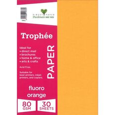 Trophee Paper 80gsm 30 Pack Fluoro Orange Orange A4