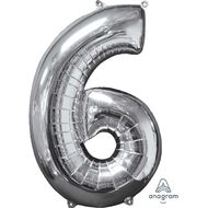 Amscan Mid-Size Shape Silver Numeral 6