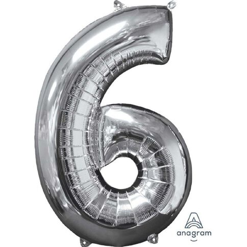Amscan Mid-Size Shape Silver Numeral 6