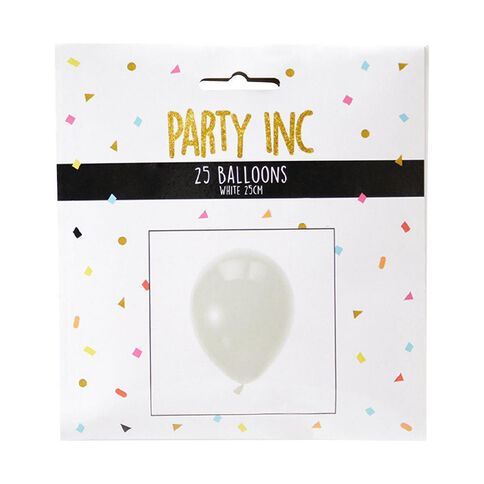 Party Inc Balloons Solid Colour White 25cm 25 Pack