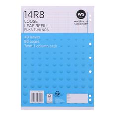 WS Pad Refill 14R8 7mm 3 Column Cash Ruled 40 Leaf Punched Blue