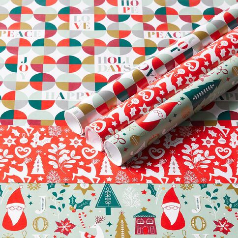 Wonderland Fun Festive Gift Wrap 3 Pack 60gsm 70cm x 3m Assorted 3 Pack