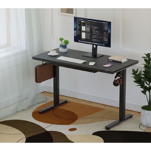 Workspace Height Adjustable Desk 1200W with Drawer Frosted Glass Black