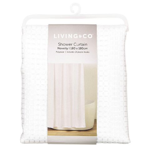 Living & Co Shower Curtain Woven Waffle White 180cm x 180cm