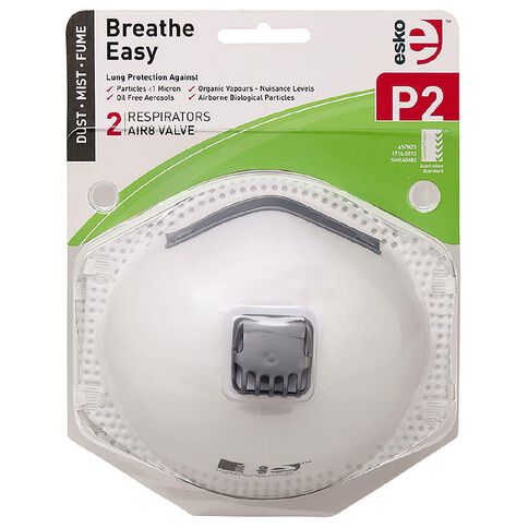 Esko Breathe Easy P2 Valved Disposable Respiratory Mask 2 Pack White