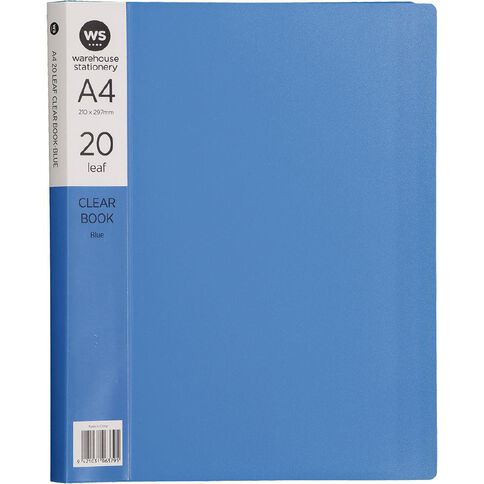 WS Clear Book 20 Leaf Blue Mid A4