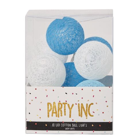 Party Inc Battery Operated Cotton Ball String Lights 10 LED Blue