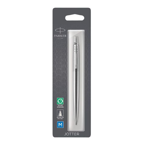 Parker Jotter Chrome Trim Stainless Steel Ballpoint Pen Blue Blue