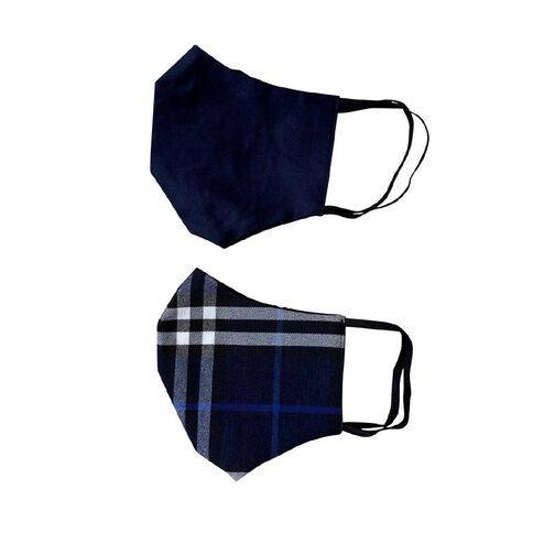 Anna Stretton Men's Dual Layer Fabric Face Mask Navy & Tartan 2 Pack