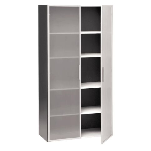 Jasper J Emerge Glass Doors Storage Cupboard 1800 White/Ironstone
