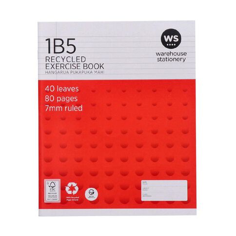 WS Exercise Book 1B5 7mm Ruled 40 Leaf Red