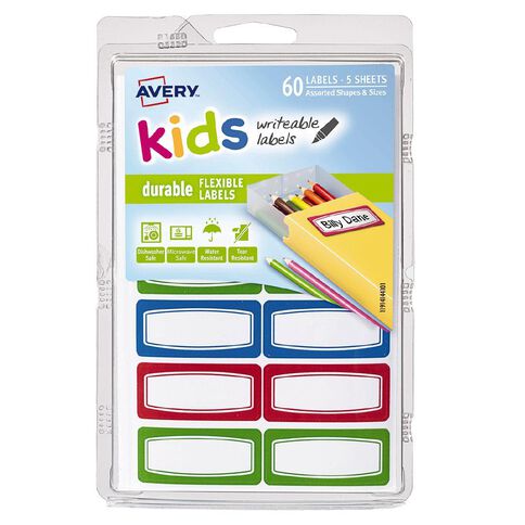 Avery Kids Kids Green Red and Blue Border Durable Label 5 Sheets