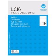 WS A4 16 Labels 20 Sheets White 105mm x 37mm