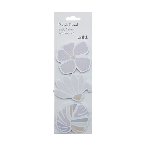 Uniti Floral Sticky Notes Purple Mid 3 Pack