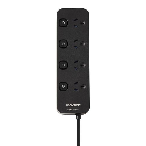 Jackson Surge Protected Powerboard - Switched 4 Outlet Black