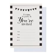 Party Inc Black & White Stripe Invitations with Envelopes 8 Pack