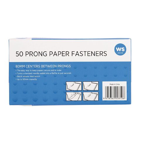 WS 80mm Metal File Fasteners 50mm Prong 2 Piece 50 Pack
