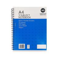 WS 7mm Ruled 3 Subject Book A4