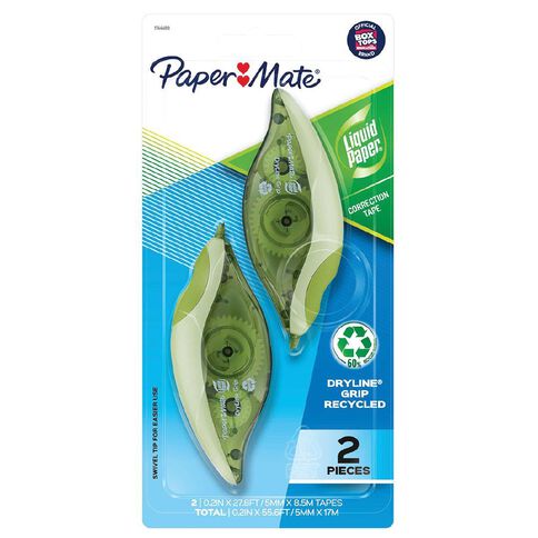 Paper Mate Liquid Paper Dryline Grip Recycled Correction Tape 2 Pack