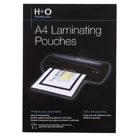 H O Hot Laminating Pouch A4 Size 100 Pack 80 Microns Warehouse Stationery Nz