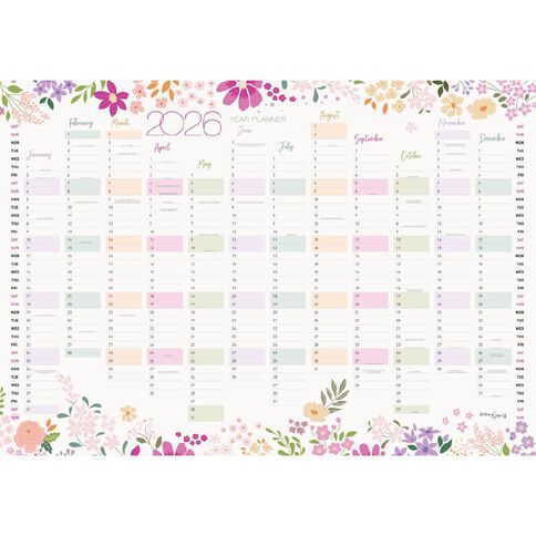 WS 2026 Wall Planner 1000x700mm Flower Pink