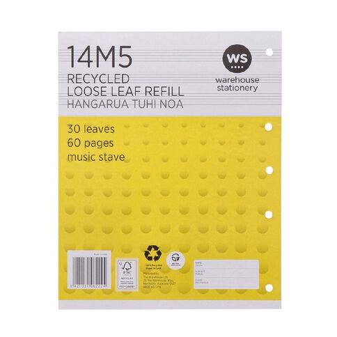 WS Pad Refill 14M5 Music Stave 30 Leaf Punched Yellow Mid