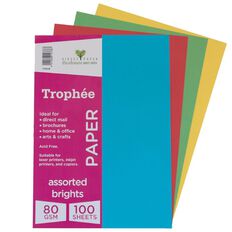 Trophee Paper 80gsm 100 Pack Brights Assorted A4