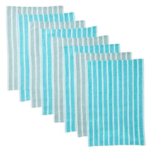 Living & Co Dobby Tea Towel Set Stripe Multi-Coloured 8 Pack