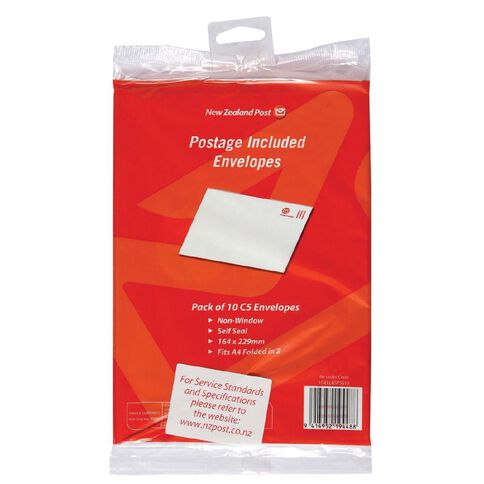 New Zealand Post Postage Included C5 Envelope 10 Pack White