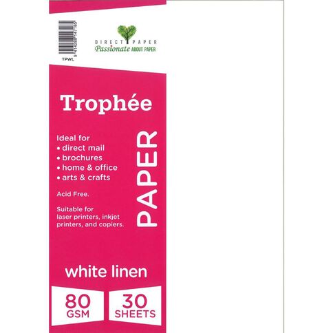 Trophee Paper 80gsm Linen White A4 30 Pack