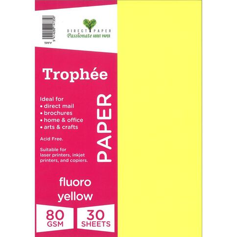 Trophee Paper 80gsm Fluoro Yellow A4 30 Pack