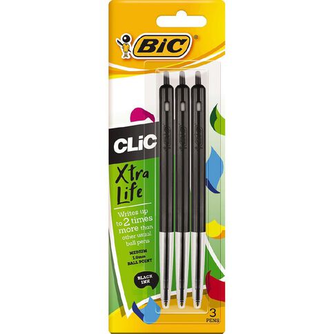 Bic Clic Ballpoint Pen Black 3 Pack