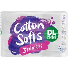 Cotton Softs Toilet Paper Double Length 3 Ply White 6 Pack