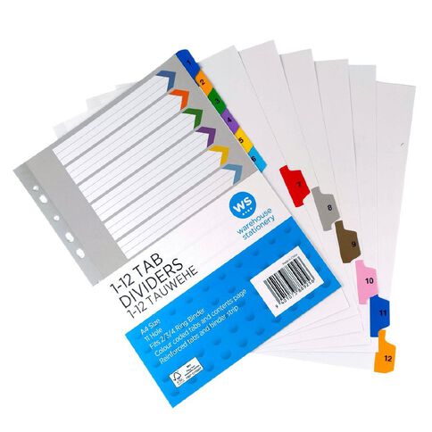 WS 1-12 Tab Coloured Dividers