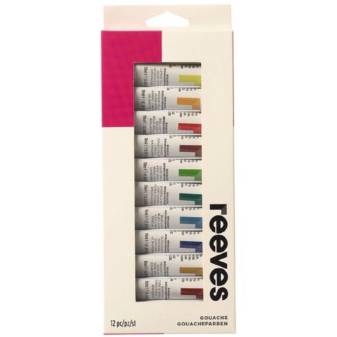 Reeves Paint Set Gouache 12 Pack Multi-Coloured
