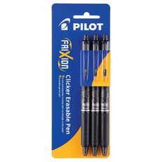 Pilot- Frixion Erasable Pen Clicker Black Fine 0.7mm 3 Pack