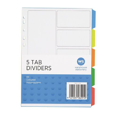 WS PP Dividers 5 Tab Multi-Coloured