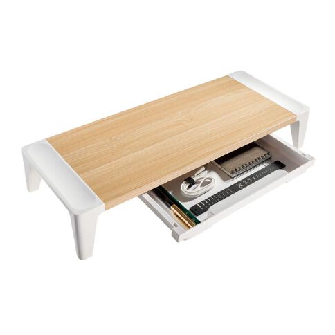 Bracom Universal Tabletop Monitor Riser with drawer White