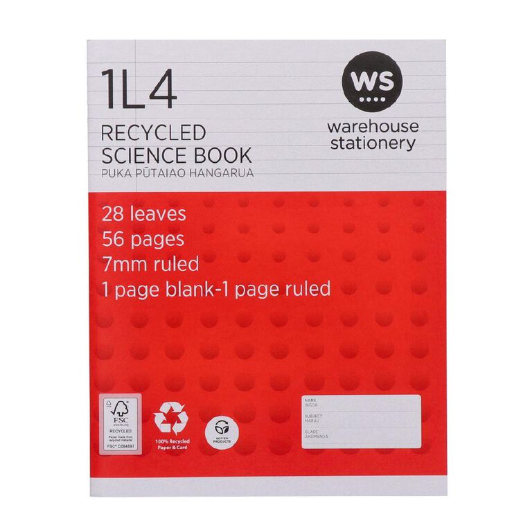 WS Exercise Book 1L4 7mm Ruled Nature 28 Leaf Red