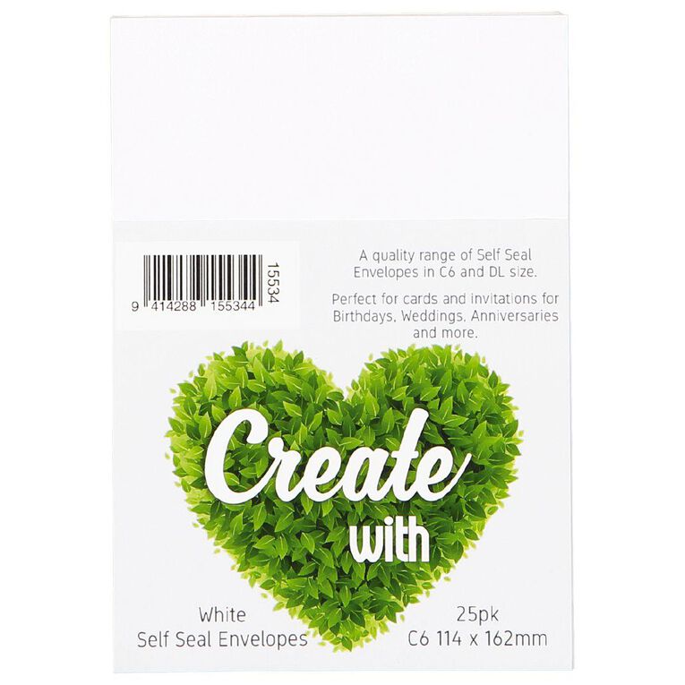 Create With C6 Envelopes White 25 Pack