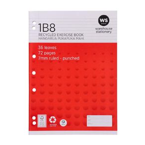 WS Exercise Book 1B8 7mm Ruled 36 Leaf Punched Red