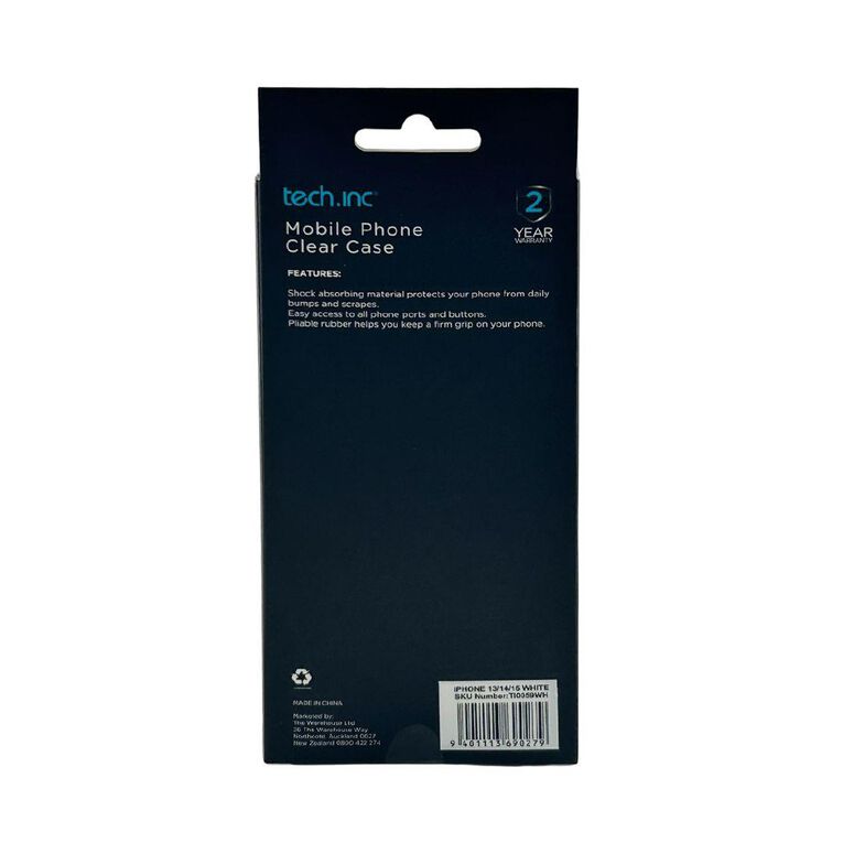 Tech.Inc Clear Phone Case For iPhone 13/14/15 TI0059WH White