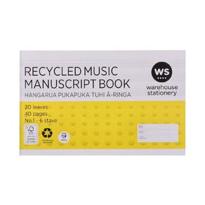 WS Exercise Book Work Music #1 6 Stave 20 Leaf Yellow